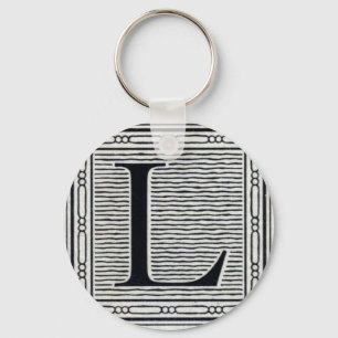 Block Letter "L" Woodcut Woodblock Inital Key Ring