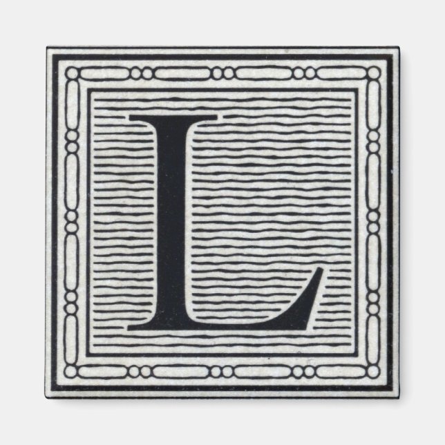 Block Letter "L" Woodcut Woodblock Inital Magnet (Front)