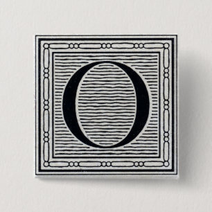 Block Letter "O" Woodcut Woodblock Inital 15 Cm Square Badge