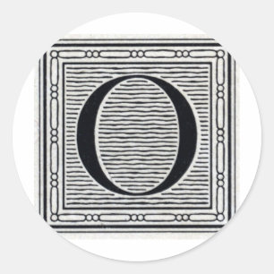 Block Letter "O" Woodcut Woodblock Inital Classic Round Sticker