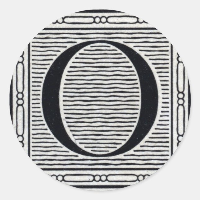 Block Letter "O" Woodcut Woodblock Inital Classic Round Sticker (Front)