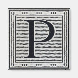Block Letter "P" Woodcut Woodblock Inital Magnet