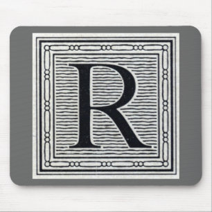 Block Letter "R" Woodcut Woodblock Inital Mouse Mat