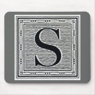 Block Letter "S" Woodcut Woodblock Inital Mouse Mat