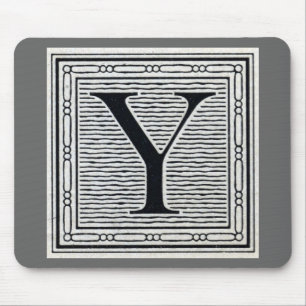 Block Letter "Y" Woodcut Woodblock Inital Mouse Mat