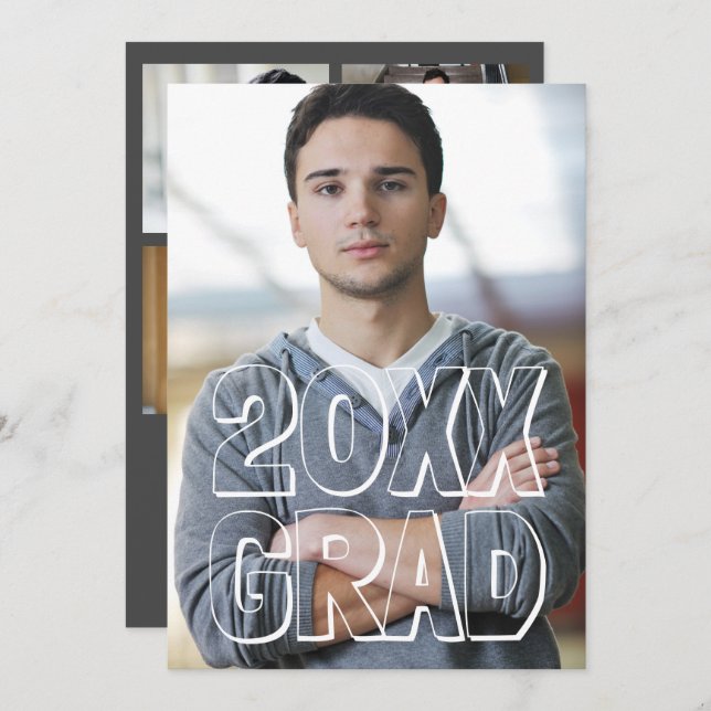 Block Letters Grey - Graduation Announcement (Front/Back)