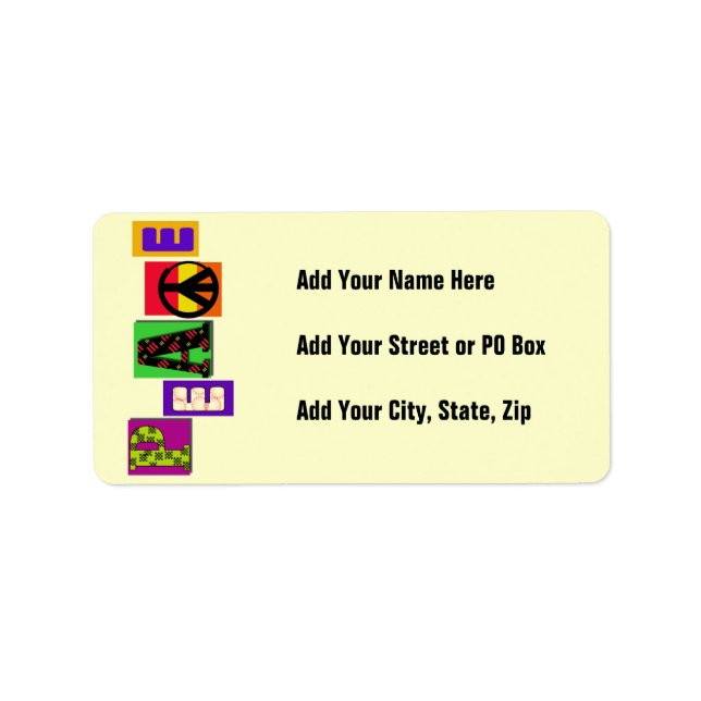 Block Letters Peace T-shirts and Gifts Label (Front)