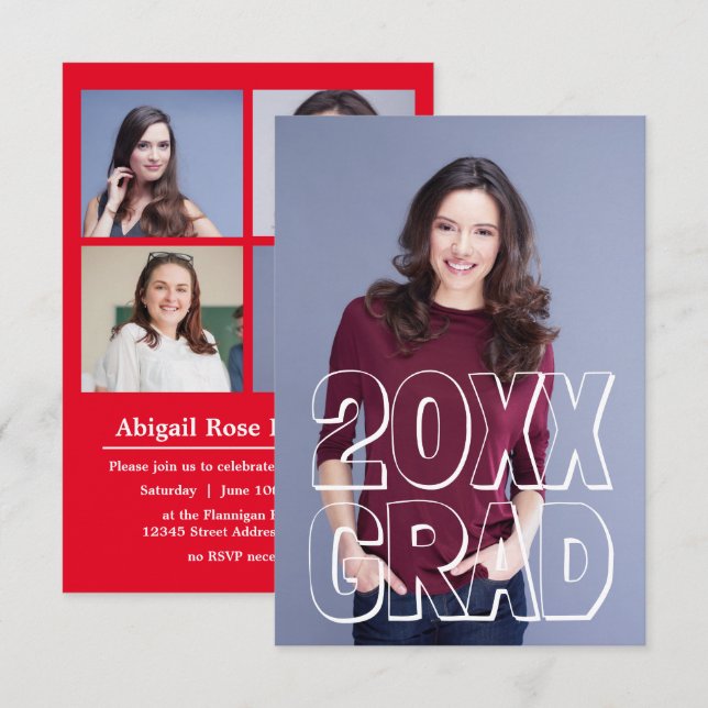 Block Letters Red - 3x5 Graduation Announcement (Front/Back)
