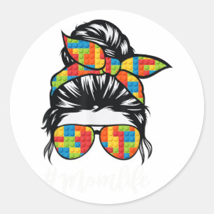 Block Messy Bun Mum Life Master Builder Mothers Da Classic Round Sticker