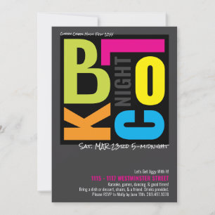 Block Night Colourful Retro Type Neighbours Party Invitation