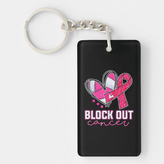 Block Out Cancer Volleyball Player Breast Cancer Key Ring (Front)