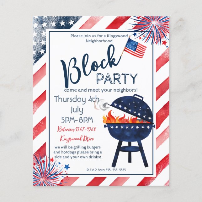 block party 4th July BBQ street party neighbour  Flyer (Front)