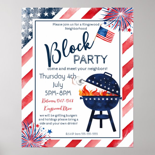 block party 4th July BBQ street party neighbour  Poster (Front)