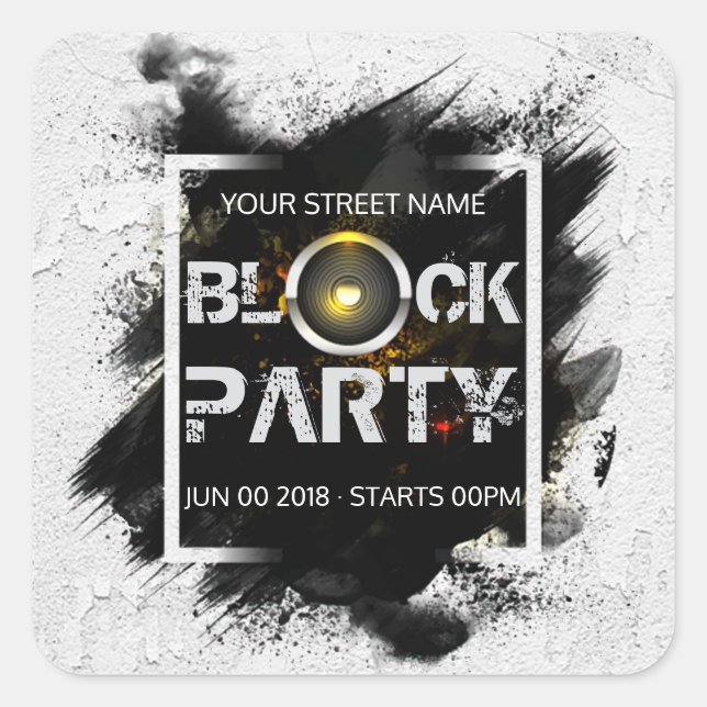 Block Party custom invitation Square Sticker (Front)