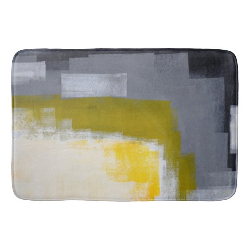 Image of 'Block Party' Grey and Yellow Abstract Art Bath Mat