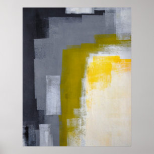 'Block Party' Grey and Yellow Abstract Art Poster
