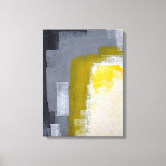 'Block Party' Grey and Yellow Abstract Art Print (Front)