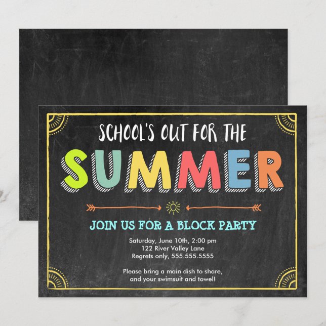 Block Party Summer Invitation-School's Out Invitation (Front/Back)
