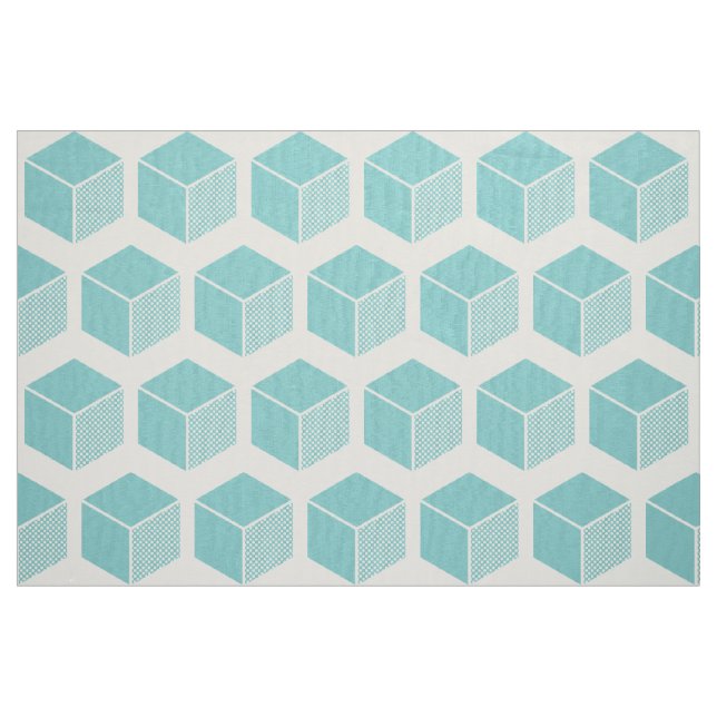Block Pattern 02 - Light Blue Green on White Fabric (Fat Quarter)