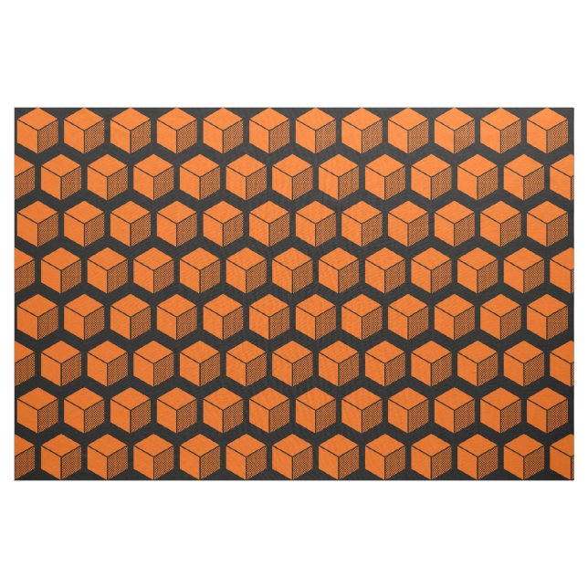 Block Pattern 02 - Orange on Black Fabric (Yard)