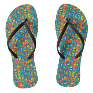 Block Pattern Slim Strap Flip Flops
