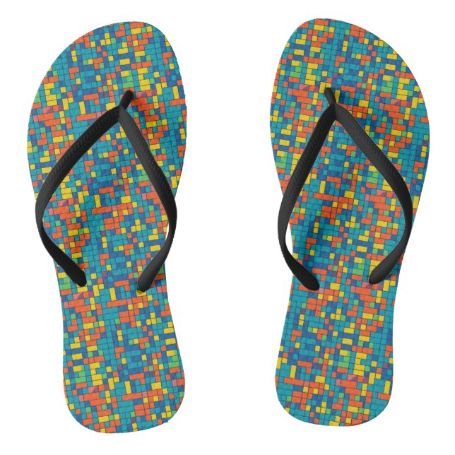 Block Pattern Slim Strap Flip Flops (Footbed)