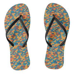 Block Pattern Slim Strap Flip Flops
