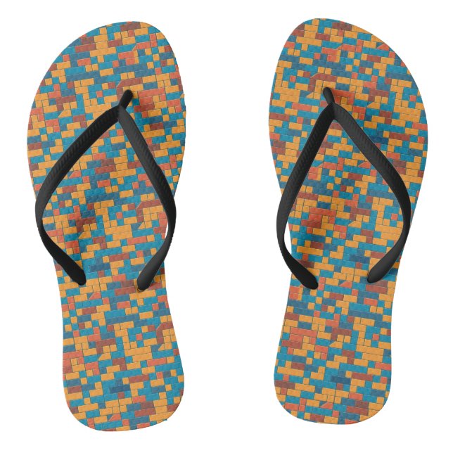 Block Pattern Slim Strap Flip Flops (Footbed)