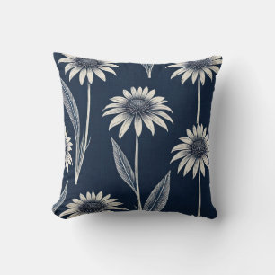 Block print blue and white Coneflower Cushion