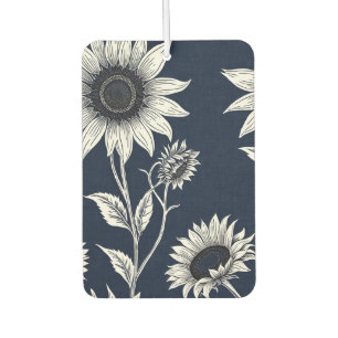 Block print blue and white Sunflowers Car Air Freshener