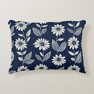 Block print  boho floral blue and white  decorative cushion