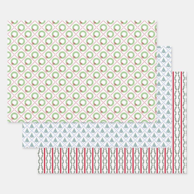 Block Print Christmas  Wrapping Paper Sheet (Set)