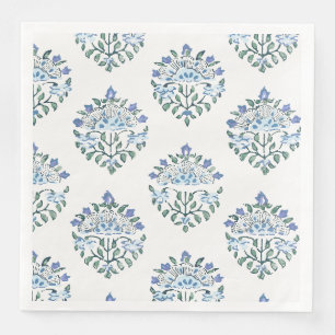 Block Print Floral in Blue and Sage Napkin