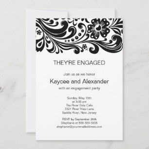 Block Print Floral Swirls Engagement Invitations