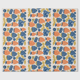 Block Print Fruit Art - Retro Berry Botanical Wrapping Paper