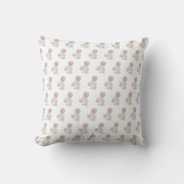 Block print inspired pink floral  cushion (Front)