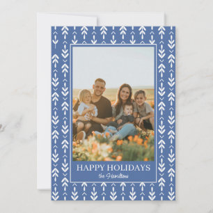 Block print leaves framed Holiday photo card