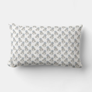 Block print light blue floral  lumbar cushion