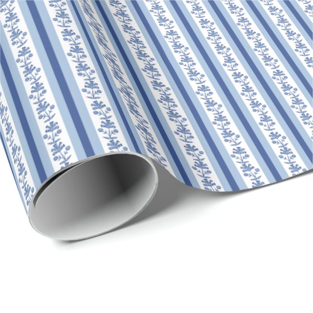 Block Print Lotus Stripes Wrapping Paper (Roll Corner)