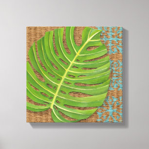 Block Print Palm on Wicker Background