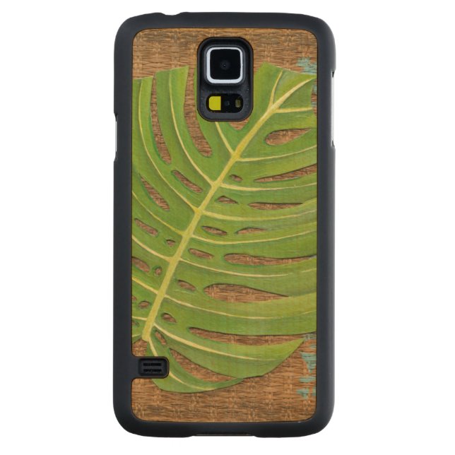 Block Print Palm on Wicker Background Carved Maple Galaxy S5 Case (Back)