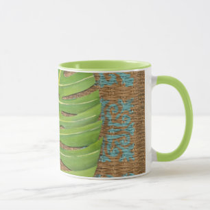 Block Print Palm on Wicker Background Mug