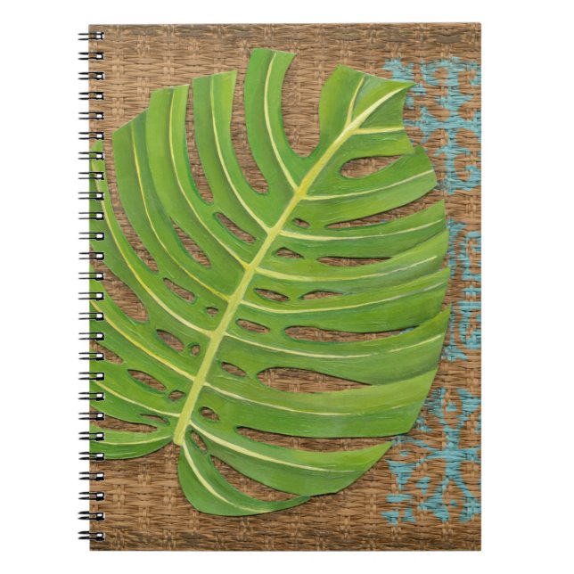 Block Print Palm on Wicker Background Notebook (Front)