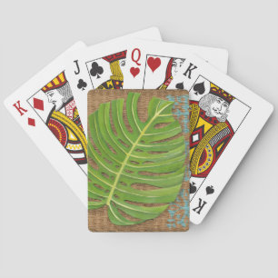 Block Print Palm on Wicker Background Playing Cards