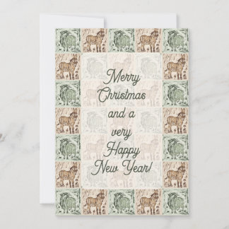 Block Print Sheep Donkey Quilt - Christmas generic Holiday Card