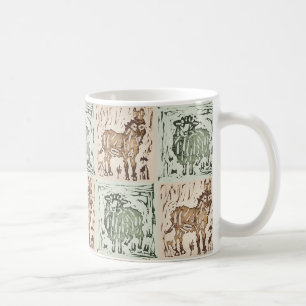 Block Print Sheep Donkey Quilt - Green Brown Coffee Mug