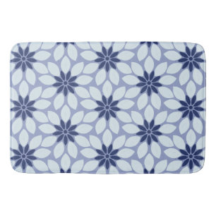 Block Print Tiled Flowers blue Bath Mat