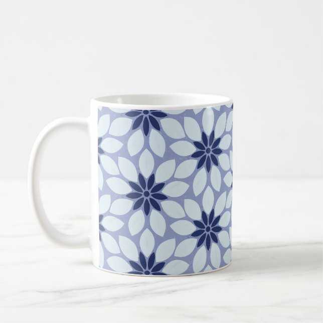 Block Print Tiled Flowers blue Coffee Mug (Left)