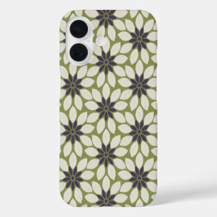 Block Print Tiled Flowers blue cream green iPhone 16 Case