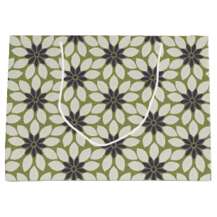 Block Print Tiled Flowers blue cream green Large Gift Bag